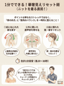 ニットを着る前に行う1分間の簡単エクササイズのイメージ