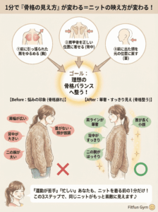 エクササイズ前後でのニット姿の比較イラスト