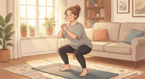 初心者向け筋トレメニュー:スクワット、プッシュアップ、プランクを行っている様子