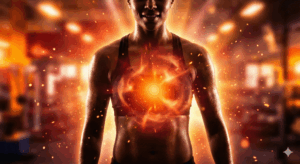 筋トレによって成長ホルモンが分泌され、脂肪燃焼のスイッチが入るメカニズムの図