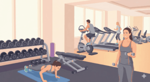 筋トレ20〜30分の後に有酸素運動10〜15分を行う、効果的なトレーニング構成の例