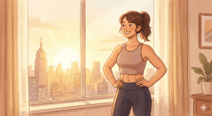 正しいトレーニング順序を継続し、健康的で理想的な体型を手に入れた成功イメージ