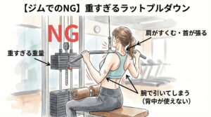 NGフォームのラットプルダウン(肩すくみ)