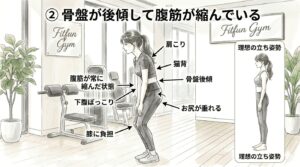 骨盤後傾とぽっこりお腹の関係図