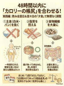 48時間以内にカロリーを調整する実践的な食事法の図解