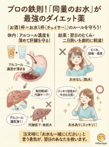 お酒と同量の水を飲むチェイサーの効果図解