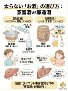 蒸留酒が糖質ゼロである仕組みと醸造酒との違い図解