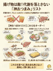 肝臓を助ける「神おつまみ」リストの図解