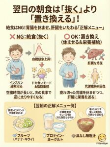 食べ過ぎた翌朝の正解メニュー(置き換え食)の図解