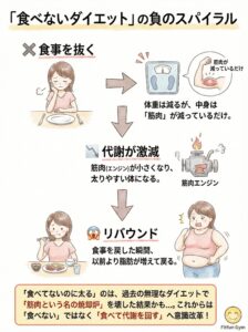 代謝低下とリバウンドの悪循環メカニズム図解