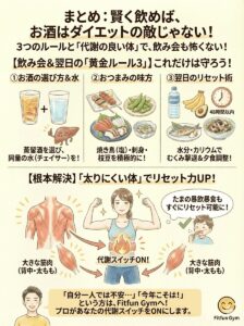 飲み会ダイエットの黄金ルールとリセット術まとめの図解