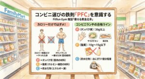 コンビニ商品の裏面成分表示でPFCバランスを確認する様子