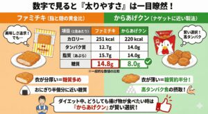 ファミチキとからあげクンの栄養成分比較図